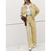 M&S Leather Look Paperbag Wide Leg Trousers Pale Straw