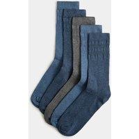 M&S 5 Pack Cotton Rich Gentle Grip Socks Blue Mix