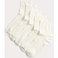 M&S 5 Pack Supersoft Ribbed Quarter Socks Ivory