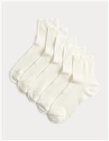 M&S 5 Pack Supersoft Ribbed Quarter Socks Ivory