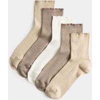 M&S 5 Pack Supersoft Ribbed Quarter Socks Natural Mix
