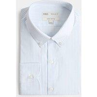M&S Regular Fit Pure Cotton Striped Shirt Blue Mix