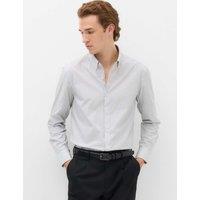 M&S Regular Fit Pure Cotton Striped Shirt Grey Mix