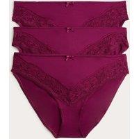 M&S 3pk Lace Trim High Leg Knickers Dark Raspberry