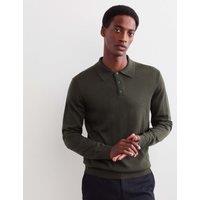 JAEGER Merino Wool with Silk Knitted Polo Shirt Evergreen