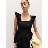 M&S Square Neck Peplum Top Black