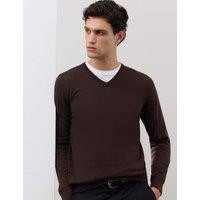 Autograph Pure Extra Fine Merino Wool V-Neck Jumper Teak