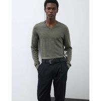 Autograph Pure Extra Fine Merino Wool V-Neck Jumper Khaki/Olive