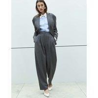 M&S Pleat Front Carrot Leg Trousers Grey