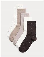 M&S 5 Pack Supersoft Spot Crew Socks Chocolate Mix