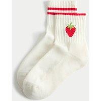 M&S 2 Pack Cotton Rich Fruit Quarter Socks White Mix