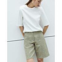 M&S Faux Suede Weave Effect Longline Shorts Light Olive