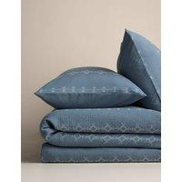 M&S Pure Cotton Cross-Stitch Jacquard Bedding Set Slate Blue