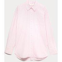 M&S Pure Cotton Poplin Striped Pyjama Shirt Light Pink Mix