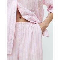 M&S Pure Cotton Poplin Striped Pyjama Bottoms Light Pink Mix