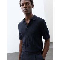 Autograph Pure Cotton Wavy Textured Polo Shirt Dark Navy