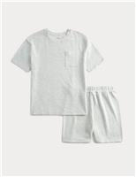 M&S Pure Cotton Waffle Short Pyjamas (1-16 Yrs) Grey