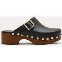 M&S Leather Studded Buckle Block Heel Clogs Black