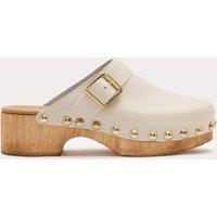 M&S Leather Studded Buckle Block Heel Clogs Soft White