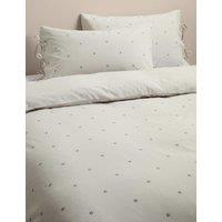 M&S Pure Cotton Striped Embroidered Bedding Set Marble
