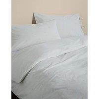 M&S Pure Cotton Striped Embroidered Bedding Set Sage