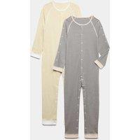 M&S 2 Pack Adaptive Pure Cotton Full Opening Sleepsuits (7lbs - 16 Yrs) Camomile