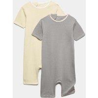 M&S 2 Pack Adaptive Pure Cotton Back Opening Rompers (3-16 Yrs) Camomile