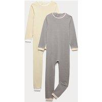 M&S 2 Pack Adaptive Pure Cotton Back Opening Sleepsuits (3-16 Yrs) Camomile