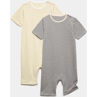 M&S 2 Pack Adaptive Pure Cotton Standard Opening Rompers (3-16 Yrs) Camomile