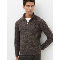 M&S Lambswool Blend Regular Fit Half Zip Jumper Brown Mix