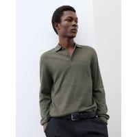 Autograph Pure Extra Fine Merino Wool Polo Shirt Khaki/Olive