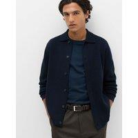M&S Cotton Blend Milano Knit Overshirt Navy