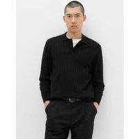 M&S Cotton Blend Smart Rib Knit Polo Shirt Black