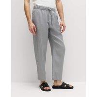 M&S Loose Fit Pure Linen Elasticated Waist Trousers Chrome