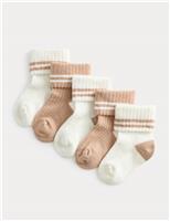M&S 5 Pack Cotton Rich Striped Baby Socks (0-3 Years) White Mix