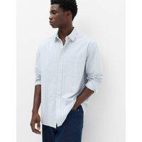 M&S Relaxed Fit Cotton Rich Striped Oxford Shirt Blue Mix