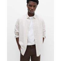 M&S Relaxed Fit Cotton Rich Striped Oxford Shirt Natural