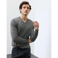 Autograph Pure Extra Fine Merino Wool V-Neck Jumper Medium Grey