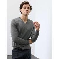 Autograph Pure Extra Fine Merino Wool V-Neck Jumper Medium Grey