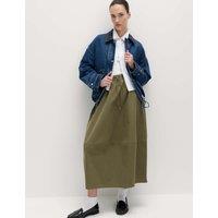 M&S Pure Cotton Cocoon Shape Midi Skirt Olive