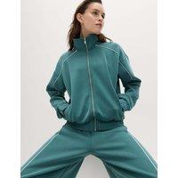 Goodmove Sand Wash Funnel Neck Track Jacket Smokey Green