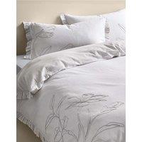 M&S Pure Cotton Floral Embroidered Bedding Set White Mix