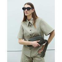 M&S Faux Suede Basket Weave Collared Shirt Light Olive