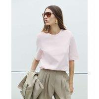 M&S Cotton Rich Padded Shoulder T-Shirt Dusted Pink
