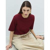 M&S Cotton Rich Padded Shoulder T-Shirt Wine