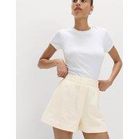 M&S Cotton Blend High Waisted Shorts Ivory