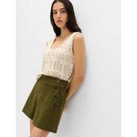 M&S Lyocell Rich Button Detail Shorts Dark Khaki