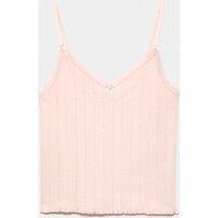 M&S Slub Pointelle Lace Cami Pyjama Top Pink Shell