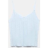 M&S Slub Pointelle Lace Cami Pyjama Top Light Blue
