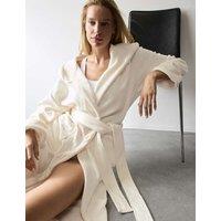 Autograph Velvet Fleece Tie Hooded Dressing Gown Ivory